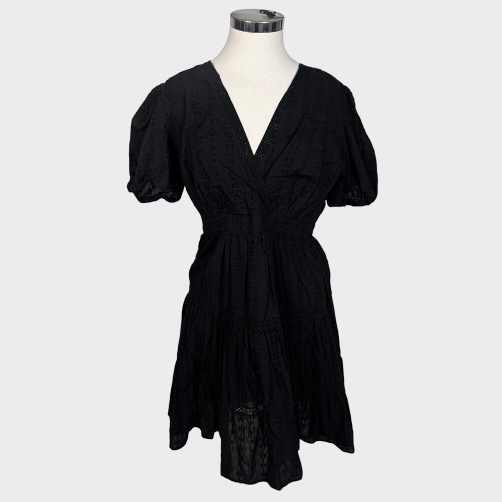 Grace + Karma Medium Black Eyelet Dress V Neck Short Sleeve NEW NWT - Picture 2 of 12